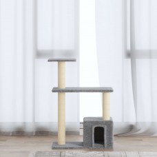 Kaķu māja ar sizala stabiem nagu asināšanai, 70 cm, pelēka