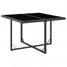 Dārza galds, melns, 109x107x74 cm, pe rotangpalma, stikls