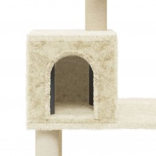 Kaķu māja ar sizala stabiem nagu asināšanai, 147 cm, krēmkrāsas