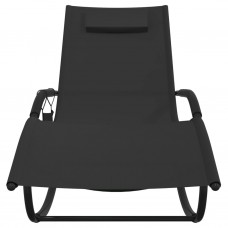 Sauļošanās šūpuļkrēsli, 2 gab., melni, tērauds un tekstilēns