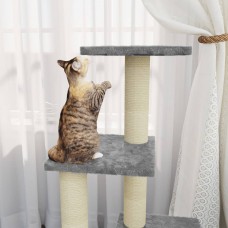 Kaķu māja ar sizala stabiem nagu asināšanai, 92 cm, pelēka