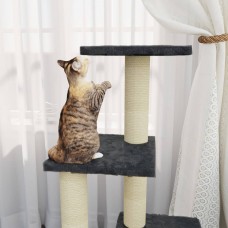 Kaķu māja ar sizala stabiem nagu asināšanai, 92 cm, pelēka