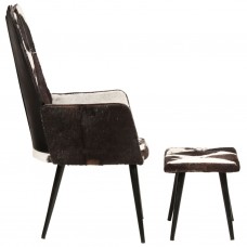 Atzveltnes krēsls ar kāju balstu, melna dabīgā āda