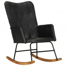 Šūpuļkrēsls, melna dabīgā āda
