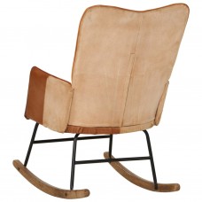 Šūpuļkrēsls, brūna dabīgā āda un audums