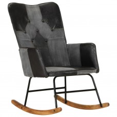 Šūpuļkrēsls, melna dabīgā āda un audums