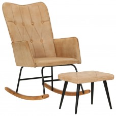 Šūpuļkrēsls ar kājsoliņu, krēmkrāsas vintāžas audums
