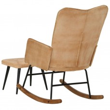 Šūpuļkrēsls ar kājsoliņu, krēmkrāsas vintāžas audums
