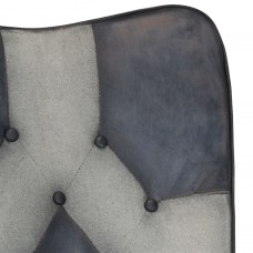 Šūpuļkrēsls ar kājsoliņu, pelēka dabīgā āda un audums