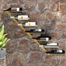 Vīna pudeļu sienas plaukts 7 pudelēm, zeltains metāls