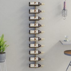 Vīna pudeļu sienas plaukts 10 pudelēm, zeltains metāls