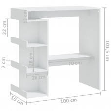 Bāra galds ar plauktu, balts, 100x50x101,5 cm, skaidu plāksne