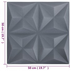 3d sienas paneļi, 12 gab., 50x50 cm, pelēks origami, 3 m²