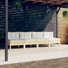 4-vietīgs dārza dīvāns ar krēmkrāsas spilveniem, priedes koks