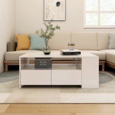 Kafijas galdiņš, spīdīgi balts, 102x55x42 cm, inženierijas koks