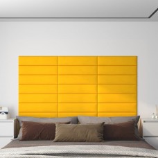 Sienas paneļi, 12 gab., dzelteni, 60x15 cm, samts, 1,08 m²