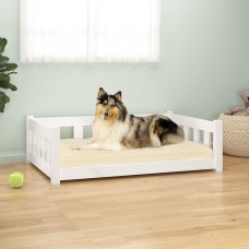 Suņu gulta, balta, 95,5x65,5x28 cm, priedes masīvkoks