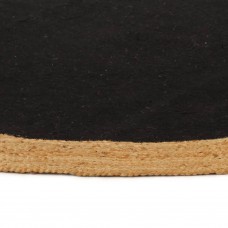 Pīts paklājs, melns, dabīga apmale, 180 cm, džuta, kokvilna