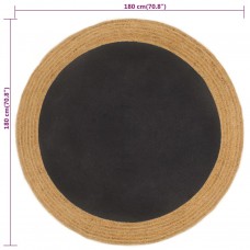 Pīts paklājs, melns, dabīga apmale, 180 cm, džuta, kokvilna