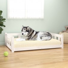 Suņu gulta, balta, 105,5x75,5x28 cm, priedes masīvkoks