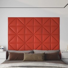 Sienas paneļi, 12 gb., sarkani, 30x30 cm, mākslīgā āda, 0,54 m²