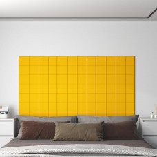 Sienas paneļi, 12 gab., dzelteni, 60x15 cm, samts, 1,08 m²
