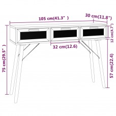 Konsoles galds, brūns, 105x30x75 cm, priedes koks, rotangpalma
