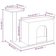 Kaķu māja ar sizala stabu nagu asināšanai, 51 cm, krēmkrāsas