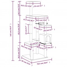 Kaķu māja ar sizala stabiem nagu asināšanai, 142 cm, krēmkrāsas