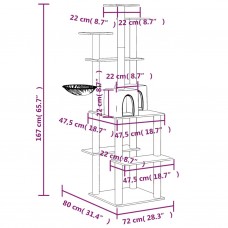 Kaķu māja ar sizala stabiem nagu asināšanai, 167 cm, pelēka