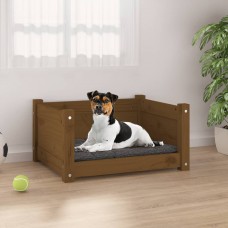 Suņu gulta, medus brūna, 55,5x45,5x28 cm, priedes masīvkoks