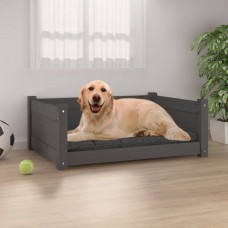 Suņu gulta, pelēka, 75,5x55,5x28 cm, priedes masīvkoks