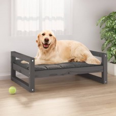 Suņu gulta, pelēka, 75,5x55,5x28 cm, priedes masīvkoks
