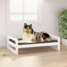 Suņu gulta, balta, 95,5x65,5x28 cm, priedes masīvkoks