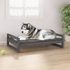 Suņu gulta, pelēka, 105,5x75,5x28 cm, priedes masīvkoks