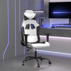 Masāžas datorspēļu krēsls, balta un melna mākslīgā āda