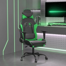 Masāžas datorkrēsls ar kāju balstu, melna un zaļa mākslīgā āda