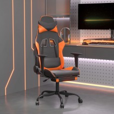 Masāžas datorkrēsls ar kāju balstu, melna, oranža mākslīgā āda