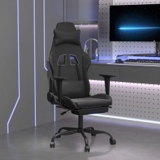Masāžas datorspēļu krēsls ar kāju balstu, melna mākslīgā āda