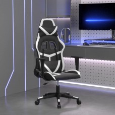 Masāžas datorspēļu krēsls, melna un balta mākslīgā āda