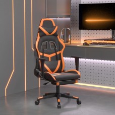Masāžas datorkrēsls ar kāju balstu, melna, oranža mākslīgā āda