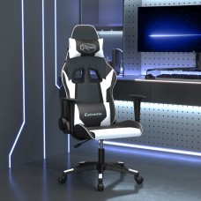 Masāžas datorspēļu krēsls, melna un balta mākslīgā āda
