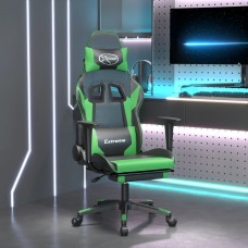 Masāžas datorkrēsls ar kāju balstu, melna un zaļa mākslīgā āda
