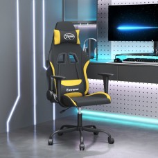 Masāžas datorspēļu krēsls, melns un dzeltens audums