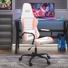 Masāžas datorspēļu krēsls, balta un rozā mākslīgā āda