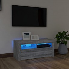 Tv skapītis ar led lampiņām, pelēka ozolkoka krāsa, 90x35x40 cm