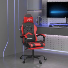Datorspēļu krēsls ar kāju balstu, melna un sarkana mākslīgā āda