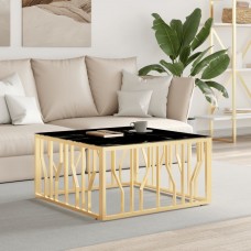 Kafijas galdiņš, zelta, 80x80x40 cm, nerūsējošs tērauds, stikls