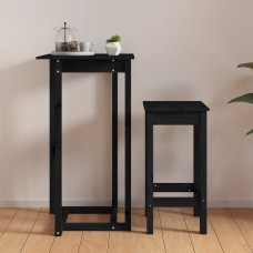 Bāra galds, melns, 60x60x110 cm, priedes masīvkoks