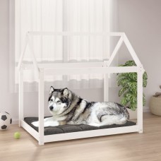 Suņu gulta, balta, 111x80x100 cm, priedes masīvkoks